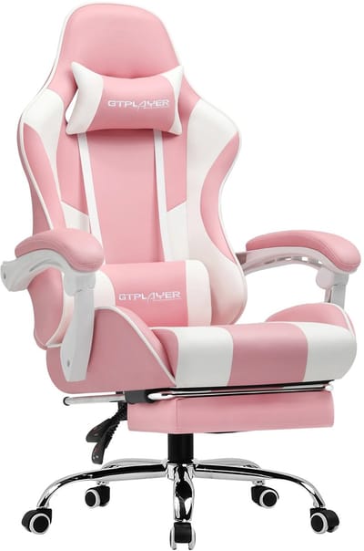 Emvae Bureaustoel - Gaming stoel - Gamestoel - Ergonomische bureaustoel - Gaming Chair - Voetensteun - Hoofdsteun - Lendenkussen - Roze