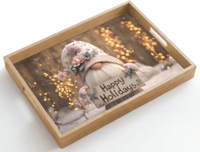 Dienblad hout 50x35 cm - Schootdienblad - Kerst - Gnome - Bord - Kleurrijk - Borrelplank rechthoek - Plateau dienbladen