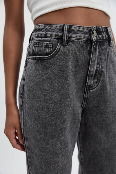 boohoo Dames Tall Basics Mom Jeans met hoge taille | Washed Black | Maat: 8/36L