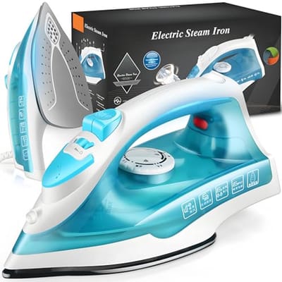 SnelShoppen - Stoomstrijkijzer 1200W met Stoomboost, Verticale Stoom, Teflon Zool, 150ml Waterreservoir, Snelle Verhitting, Wit-Blauw - Ideaal voor Th