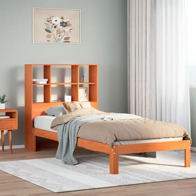 vidaXL - Bed - met - boekenkast - zonder - matras - grenenhout - wasbruin - 100x200 - cm
