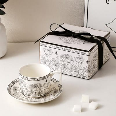 Franse Retro Koffiekop Schotel Rozentuin Hoge Waarde Afternoon Tea Melk Mok Geschenkdoos Set Souvenir Geschenk 200ml white
