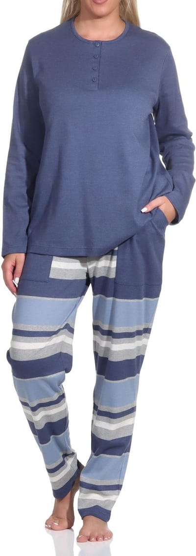 Coole damespyjama met gestreepte broek in behaaglijke interlockkwaliteit