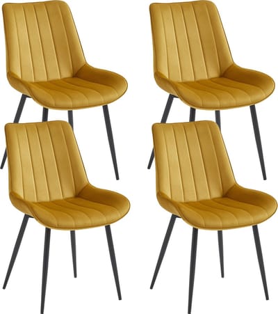 Colenis® - Verta Eetkamerstoel - Set Van 4 - Okergeel - Velvet - Industrieel