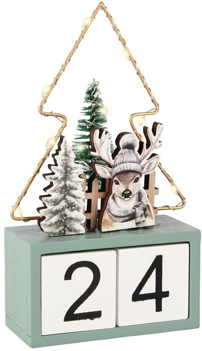 Dekoratief | Kalender 'Winter Deer', hout, LED, 9x4x15cm | A255479