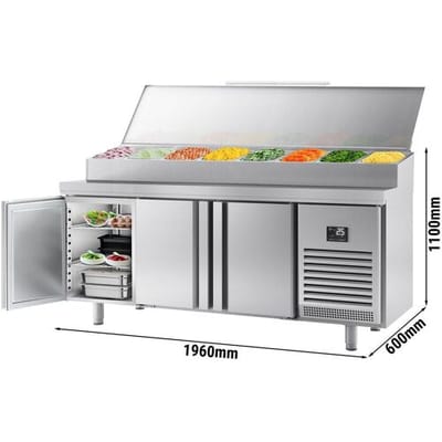 GGM Gastro Zubereitungskühltisch - 1960x600mm - mit 3 Türen - Edelstahlaufsatz 11x GN 1/4 Zilver
