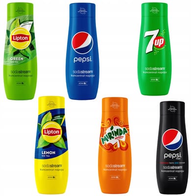 Set van 6 SodaStream Lipton Citroen+Groen+Pepsi+Mirinda+7UP+PepsiMAX concentraten