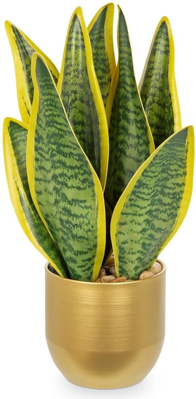 Dailygoods - Sansevieria Kunstplant in bloempotten van verzinkt staal, kleine kamerplant, kunstmatige slangenplant, kunstplanten als echt, perfect voor badkamer, slaapkamer, thuiskantoor decoratie