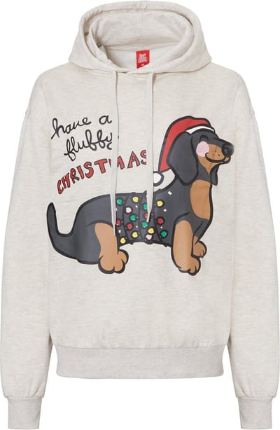 Apollo Dames Hoodie Met Kerst Print Print Teckel White Melange - Maat S