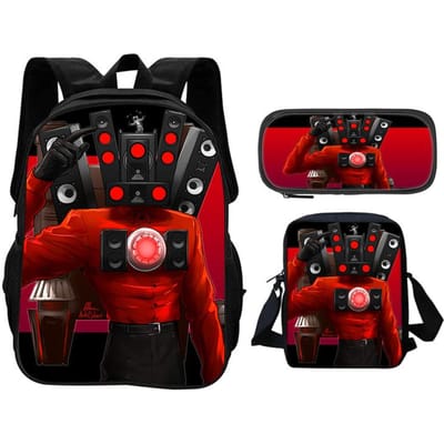 Skibidi Toilet 3-delige Set Rugzak Pennen Etui Schoudertas Duurzaam Trendy Veelzijdig Jongen en Meisje Verjaardag Beste Cadeau