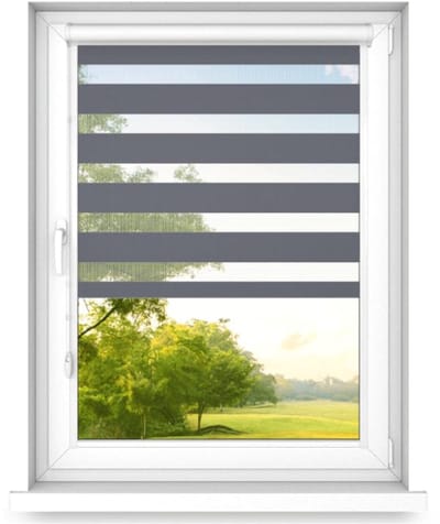 time4blinds - Dubbele Rolgordijnen Zonder Boren - Zebra-Rolgordijnen voor Ramen en Deuren - om te Plakken, met Aluminium Cassette, Lichtdoorlatende Stof - Staal, 500x500, Rechts