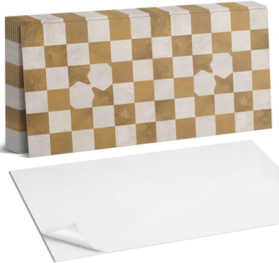 Coloray Plaktegels - Abstract schaakbordpatroon Zelfklevende Wandtegels - 40 cm x 20 cm - Beige Plaktegels - 10 stuks - Rechthoek PVC Tegels - Plaktegels Badkamer - Vloertegels Zelfklevend - Vinyl Tegels Zelfklevend - Portugese Tegels