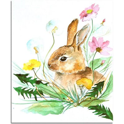 Peinture diamant lapin dans les fleurs, broderie complète 5D à faire soi-même, lapin rond 20X30CM beige