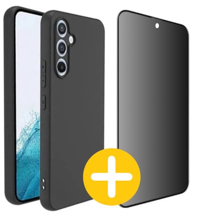 Hoesje en Privacy Screenprotector Combi Geschikt Voor Samsung S23 - Zwart Hoesje + Privacy Glas