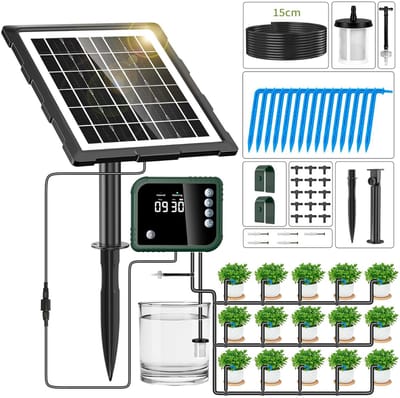 Automatische Druppelirrigatie - Zelfwaterend Systeem - Planten Verzorgen - Op Zonne-energie Werking - 15 Meter Slang