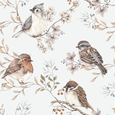 Baby behang Dekornik Birds White-Gray