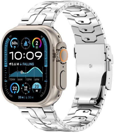 Titanium bandje - geschikt voor Apple Watch 1/2/3/4/5/6/7/8/9/10/11/ SE (1,2,3) met maat 38 mm / 40 mm / 41 mm en 42 mm (Watch 10/11) - luxe schakelband met vlindersluiting - zilver