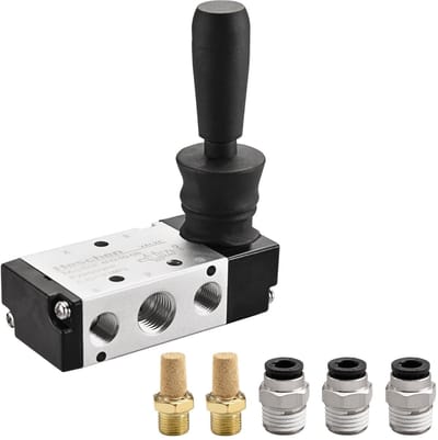 Allecto - Pneumatische Handtrek Mechanische Klep - 2 Positie 5 Weg - Handmatige Bediening - PT1/4 - Geluiddemper - Geschikt voor Pneumatische Toepa...