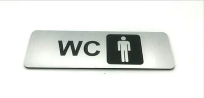 Deurbordje - WC bordje - WC - Toiletbord - Bordje - RVS Look - Pictogram - Heren –  Man - Zelfklevend - 150 mm x 50 mm x 1,6 mm - 5 Jaar Garantie
