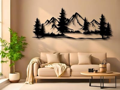Wanddecoratie Bergen, Houten Wandbeeld, 3D Wanddecoratie voor Thuis, Moderne Beelden voor Huis Kantoor Slaapkamer, Woonkamer en Keuken - 100x40 cm