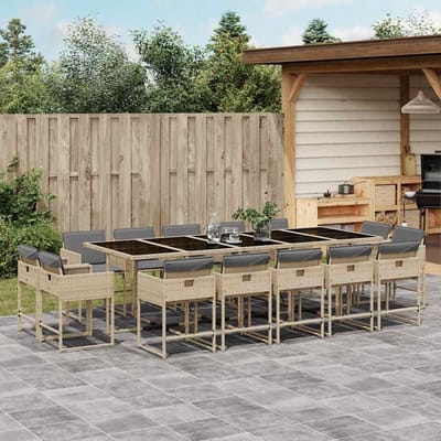 vidaXL - 15-delige - Tuinset - met - kussens - poly - rattan - gemengd - beige