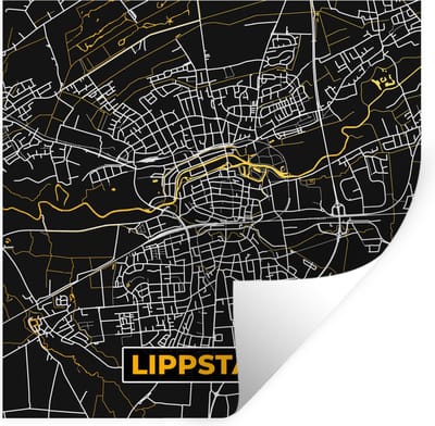 Muurstickers - Sticker Folie - Black and Gold – Stadskaart – Lippstadt – Duitsland – Plattegrond – Kaart - 100x100 cm - Plakfolie - Muurstickers Kinderkamer - Zelfklevend Behang XXL - Zelfklevend behangpapier - Stickerfolie