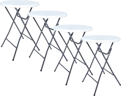 BRASQ Statafel Wit/Grijs – Ø80 x 110 cm – Set van 4 – Staantafel – Partytafel – Bartafel – Voor Binnen en Buiten – Vouwtafel – Inklapbaar – Kunststof en Metaal