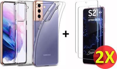 HB Hoesje Geschikt voor Samsung Galaxy S21 Plus - Transparant - Siliconen Back Cover + 2X Glazen Screenprotector