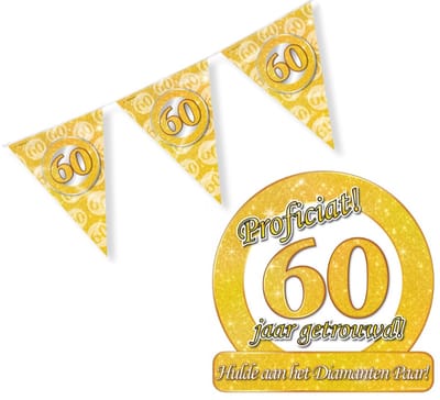 60 jaar getrouwd versiering pakket – puntvlag – huldeschild – jubileum – trouwen