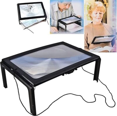 Leesvergrootglas 3x Full Desktop Volledige Pagina - Verlichte Vergrootglas met 4 Led - Ideaal voor het lezen van kleine Prints & Low Vision & Aging Ogen