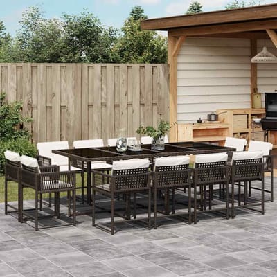 vidaXL - 13-delige - Tuinset - met - kussens - poly - rattan - bruin
