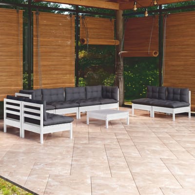 vidaXL - 9-delige - Loungeset - met - kussens - massief - grenenhout
