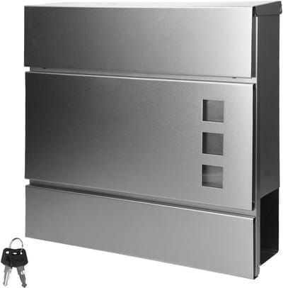 Moderne brievenbus - Wandmodel postbak - Veilig post ontvangen - Geïntegreerd krantenvak - 37 x 10.5 x 36.5 cm - Zilver