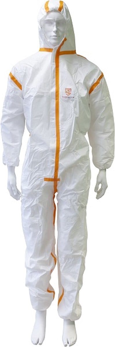 Technosafety Wegwerp Overall - Categorie 3 - Type 4/5/6 - Anti Statisch - Wit/Oranje - Maat M