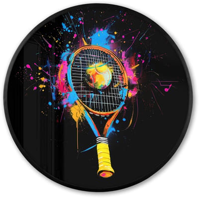 Poster in lijst Rond - Fotolijst 60x60 cm - Posters - Graffiti - Sport - Tennis - Raket - Bal - Ronde posterlijst zwart - Decoratie - Wanddecoratie woonkamer - Muurdecoratie slaapkamer