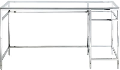 Vente-unique Bureau met 2 rekken - Gehard glas en staal - Zilverkleur - TIZIO