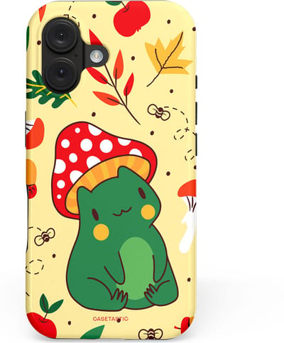 Casetastic hoesje geschikt voor Apple iPhone 16 - MagSafe - Dubbellaagse bescherming - Kwakende vriendjes - Fashion Case - Beige Groen Rood