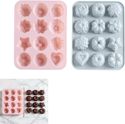 Siliconen Bloemvormen voor Taart en Snoep - 12 Cavity Bakvormen voor Cake, Chocolade en Koekjes, Perfect voor Feestdagen en Decoraties
