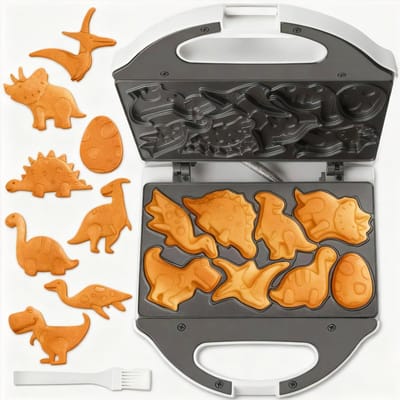 ACEP Dino Wafelijzer - Wafelijzer - Wit - RVS - Dinosaurus speelgoed - Mini wafelijzer - Wafel - Wafelmaker kind - 22D x 21,6B x 9H CM - Koekjes