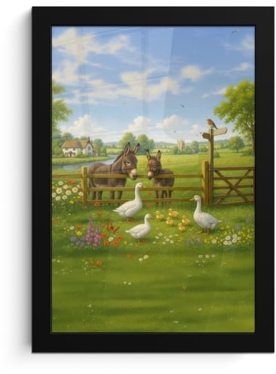 Poster in lijst - Fotolijst 20x30 cm - Posters - Ezels - Ganzen - Kleurrijk - Posterlijst zwart - Decoratie - Wanddecoratie woonkamer - Muurdecoratie slaapkamer