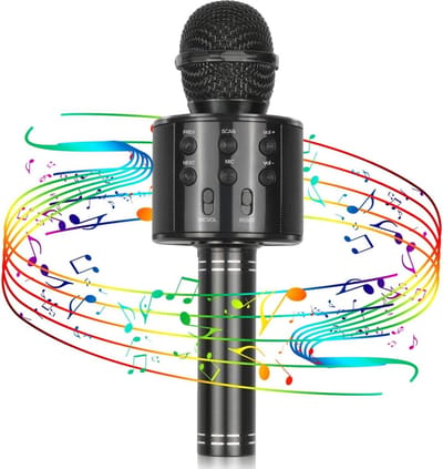 Karaoke Microfoon met Bluetooth en Echo Effect Zwart - Karaoke Set voor Volwassenen Speaker en Lichteffecten - Stemvervormer
