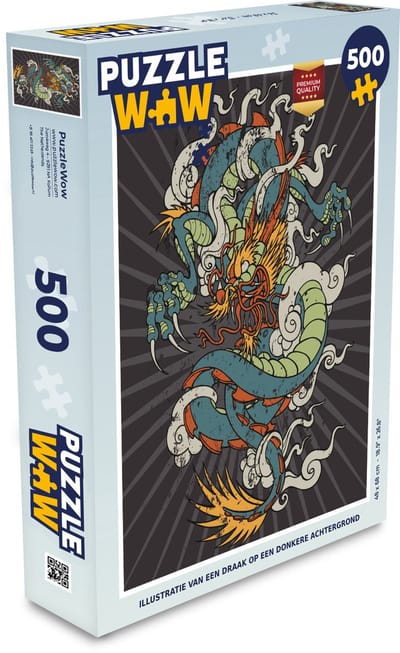 Puzzel Illustratie van een draak op een donkere achtergrond - Legpuzzel - Puzzel 500 stukjes
