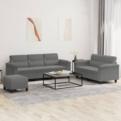 vidaXL - 3-delige - Loungeset - met - kussens - microvezelstof - donkergrijs
