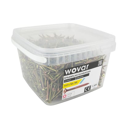 Wovar Voordeelemmer Spaanplaatschroeven Geel Verzinkt 4.0 x 50 mm Torx 20 Deeldraad | 1500 stuks