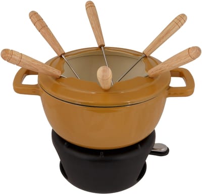 Cosy & Trendy Fondueset Fontestic Amber Gold Ø 18 cm - 1700 ml Gietijzer - Voor 6 Personen, Brandpasta Brander