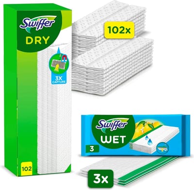 Swiffer Droge Vloerdoekjes 102 Navullingen + 3 Vochtige Vloerdoekjes