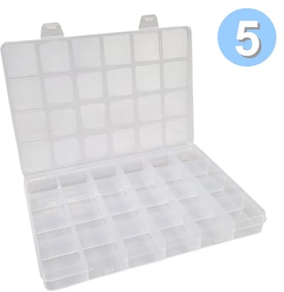 Fako Bijoux - 5x Opbergdoos Large - 24 Vakjes - Kralendoos - Opbergbox - Sorteerdoos Rocailles - Verdeeldoos - Kralen Box - 19x13x2.1 cm - 5 Stuks