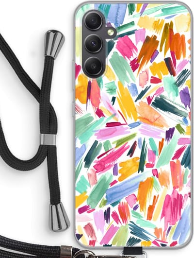 Case Company® - Hoesje met koord geschikt voor Samsung Galaxy A34 hoesje met Koord - Watercolor Brushstrokes - Telefoonhoesje met Zwart Koord - Bescherming aan alle Kanten en Over de Schermrand