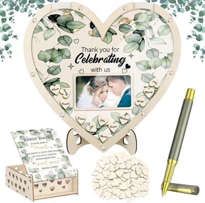 Gastenboek Hart - Bruiloft Decoratie - Feestelijke Herinneringen - Romantisch Hout Design - 35 x 35 cm