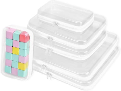 SnelShoppen - 6 stuks harde schaalzakken met ritssluiting, transparante vakken, waterdichte make-uptas voor speelgoed en puzzels, doorzichtig en duurz